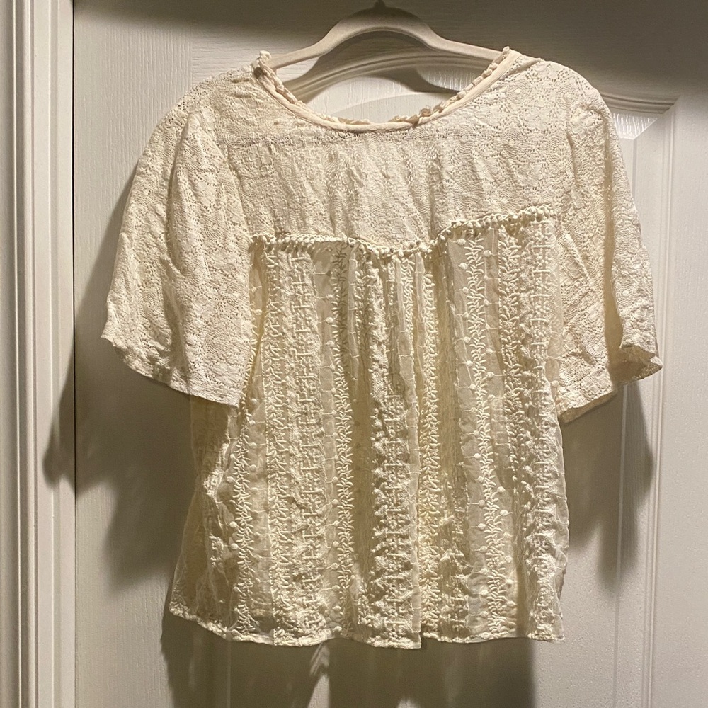 American Eagle Outfitters Ivory Lace Blouse